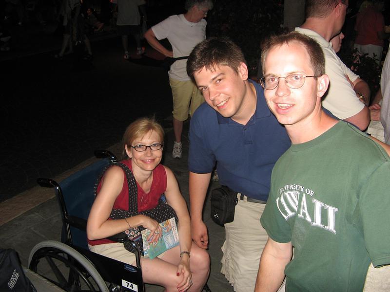 Mom steels the wheelchair while we await the fireworks