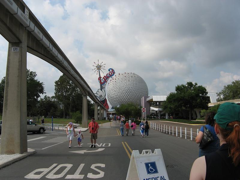 The famous dome, only changed by the new "Epcot" signage